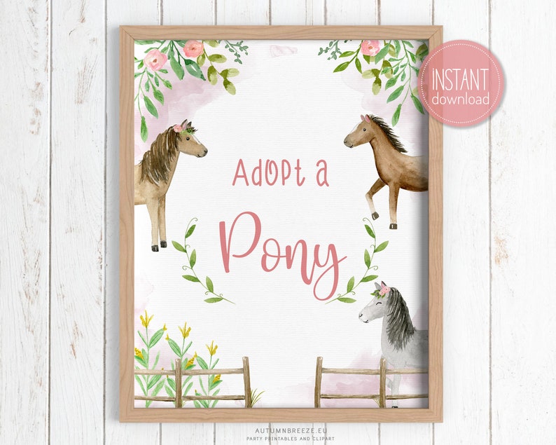 Printable adopt a pony sign for a girl birthday party
