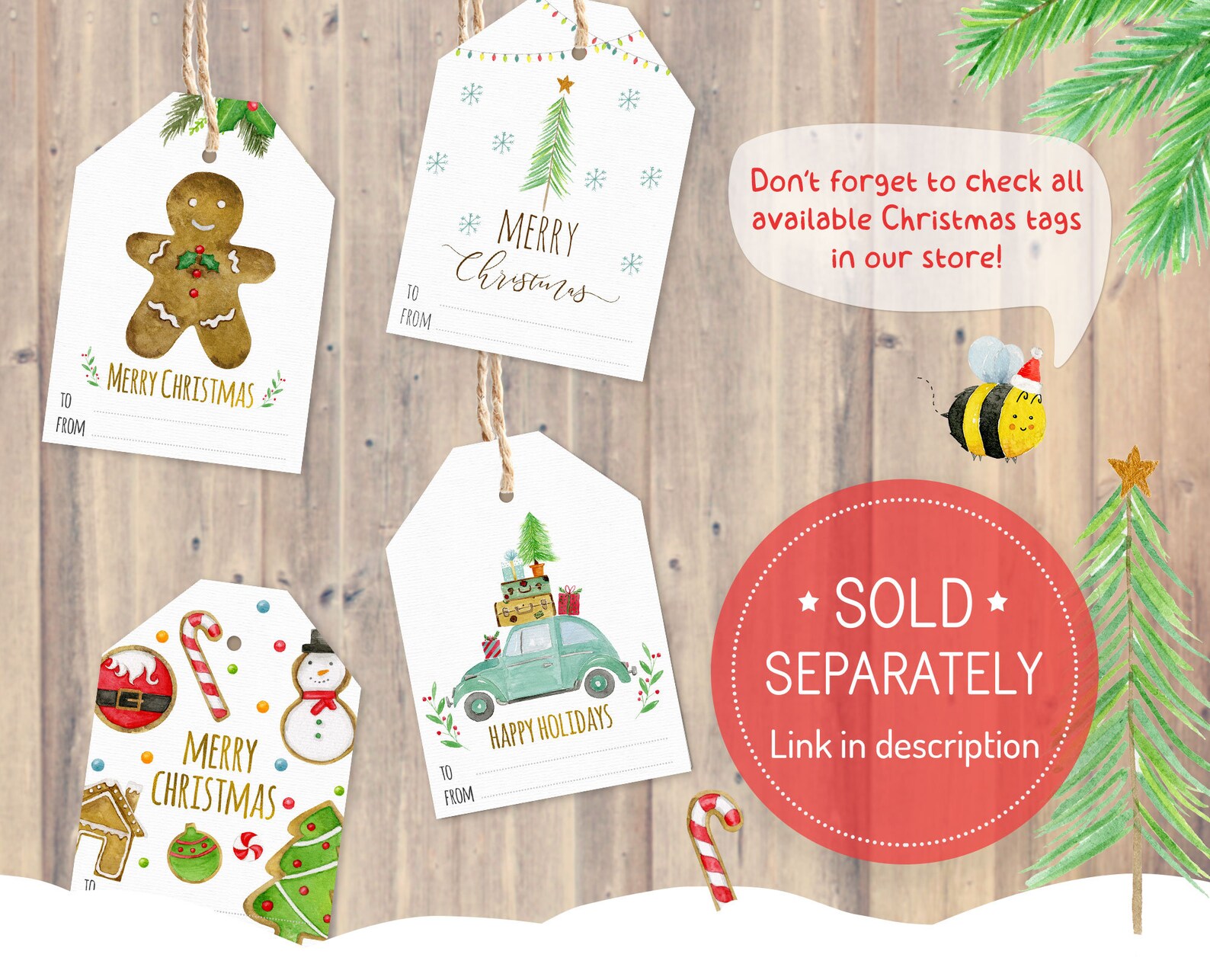 Editable Printable Christmas Tags, Holiday Gift Tags, Christmas ...