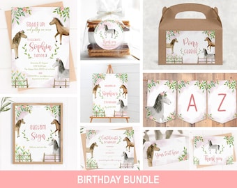 Horse Birthday Invitation Bundle Pony Party Invitation Printable Horse Party Decorations Instant download and Corjl Editable Template C12