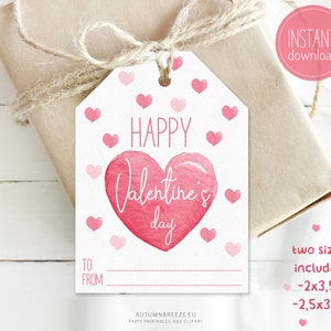 Etichette regalo San Valentino, Etichette San Valentino stampabili, Etichette regalo stampabili, Tag di San Valentino felice, Download istantaneo immagine 1