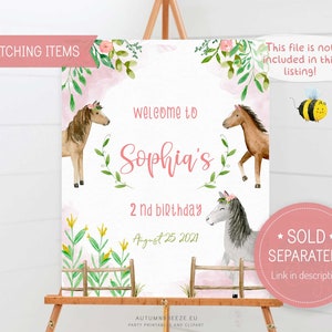 Printable Welcome sign with horses ilustrations for a girl birthday party