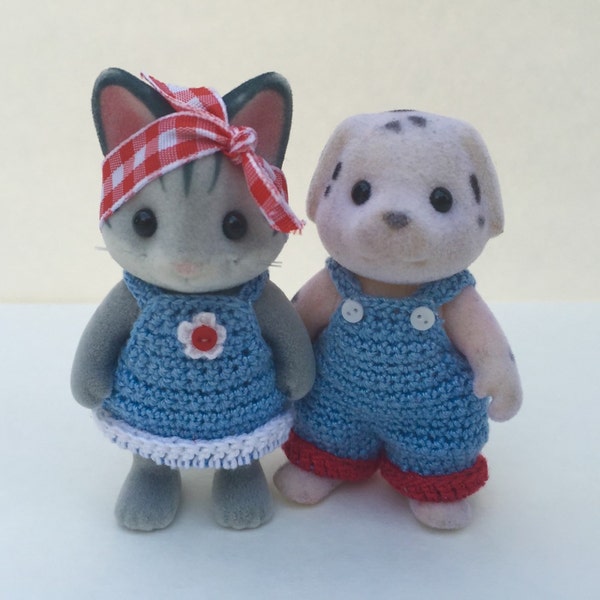 PDF Crochet Pattern for Calico Critter Daddy and Momma Dungarees.