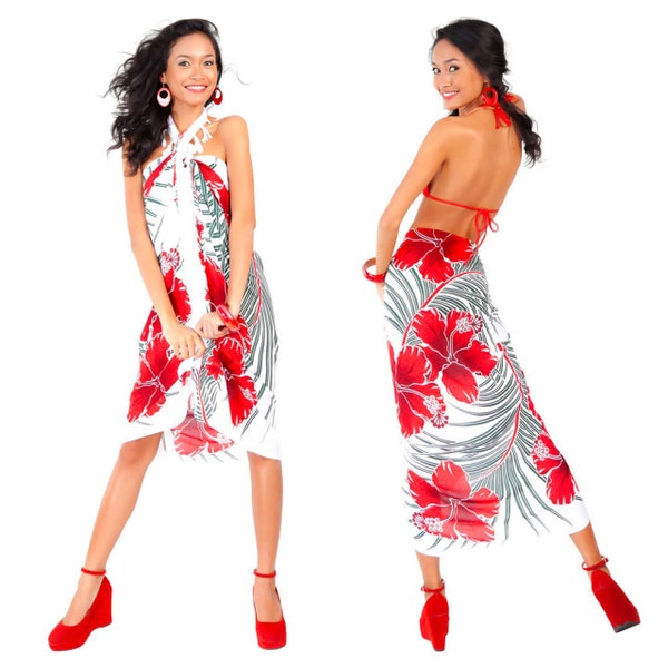 Womens Handmade Sarong - Sarong hawaïen en rouge/blanc, jaune/blanc, bleu, bleu clair