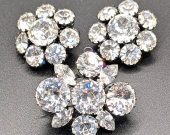 Vintage Demi Parure Austrian Rhinestone Earrings and Brooch Pin Pendant
