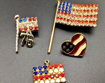 Vintage Patriotic Rhinestone Flag Pins Set of 4 #2