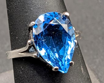 Vintage Sterling Silver Pear Cut London Blue Topaz Ring Size 6.5