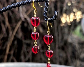 I Have The Red Hots For You Handmade Glass Heart Earrings