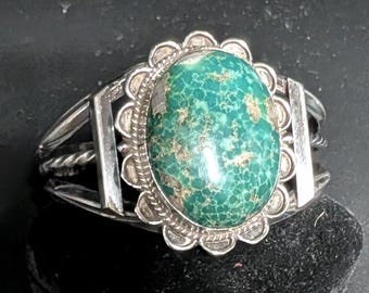 Vintage Native American Silver and Sonoran Gold Turquoise Cuff Bracelet