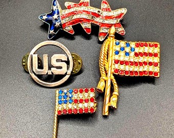Vintage Patriotic Rhinestone Flag Pins Set of 4 #1