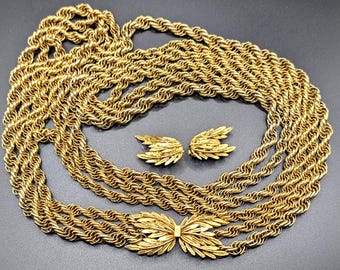Hobe Gold Tone Multi Chain Necklace with Earrings