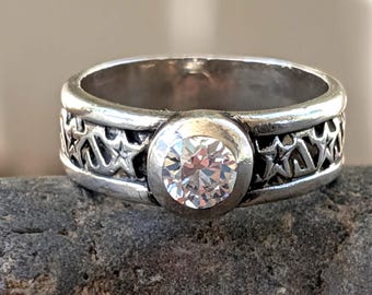 Vintage Sterling Silver Cubic Zirconia Ring Size 6.5