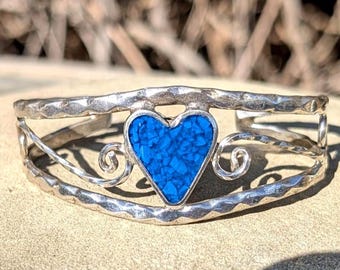 Vintage Alpaca Silver and Resin Heart Cuff Bracelet