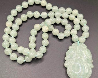 Vintage Green Jadeite Statement Necklace with Carved Pendant