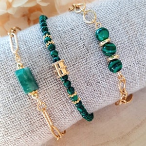 Malachite and Green Agate Bracelet - Emerald Green Natural Stone Bracelet -