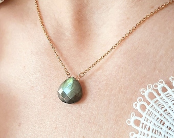 Labradorite women's necklace - Semi-precious stone drop pendant necklace - Women's gift