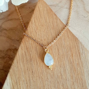 Moonstone necklace - Natural stone pendant - Gold stainless steel chain - Women's gift