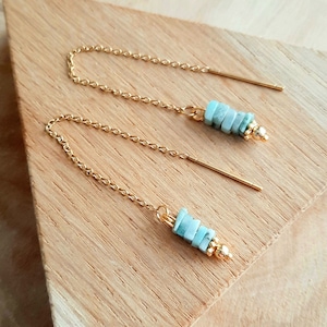 Amazonite Earrings – Mini Heishi Bead Pendant in Natural Stone & Gold-Plated Stainless Steel Chain – Boho and Delicate Jewelry