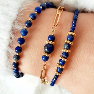 Lapis Lazuli Bracelet - Stainless steel and natural blue stone -