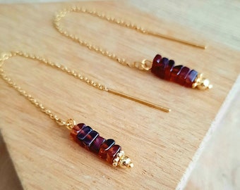 Garnet Earrings – Mini pendant with red natural stone heishi beads & gold-plated stainless steel chain – Hypoallergenic jewelry