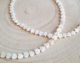 Fine white mother-of-pearl pearl necklace - Heart or star pearl - Women's gift