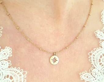 North Star Pendant Necklace - Gold Stainless Steel Ball Chain - Women's Gift