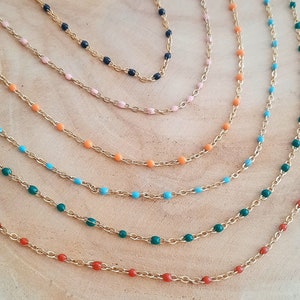 Stainless steel necklace - Color bead chain of your choice - Fine enameled rosary chain necklace - Women's gift