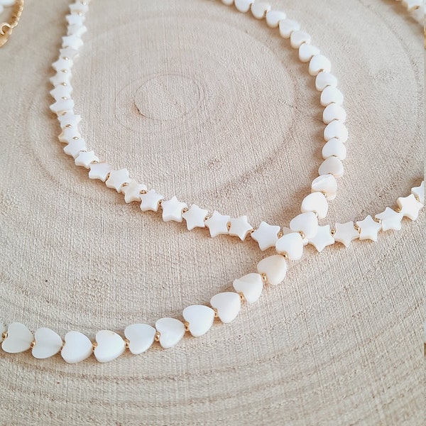 Collier perles en nacre fine blanche - Perle coeur ou étoille - Cadeau femme