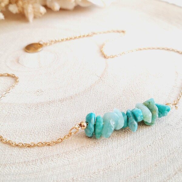 Collier Amazonite brute bleue - Collier pierre naturelle - Cadeau femme