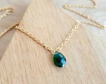 Collier fin pendentif Agate Verte - Collier femme pierre naturelle et acier inoxydable or - Cadeau femme