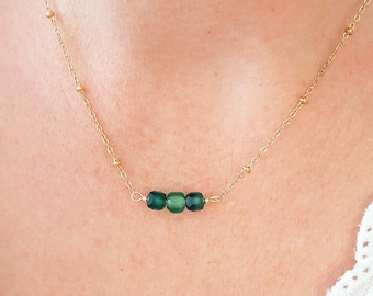 Delicate Green Agate Stone Pendant Necklace - Women's Necklace with Gold Stainless Steel Ball Chain - Gift for Women