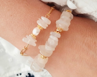 White Quartz Bracelet - White natural stone bracelet - Women's gift