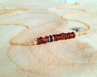 Garnet pendant necklace - Natural stone heishi beads and gold stainless steel chain - Women's gift