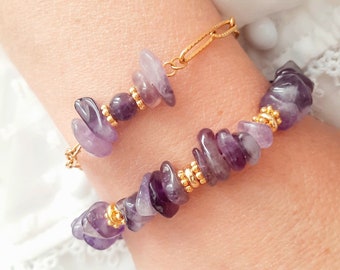 Raw Amethyst Bracelet - Purple natural stone bracelet - Women's gift