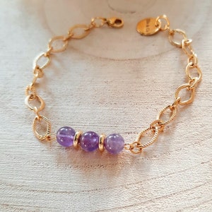 Amethyst bracelet Natural stone and gold stainless steel bracelet Women's gift Bracelet 2