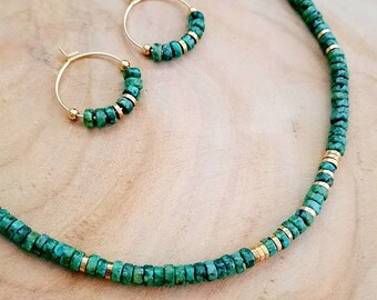 Heishi bead necklace in African Green Jasper - Natural stone choker - Surfer necklace - Women's gift