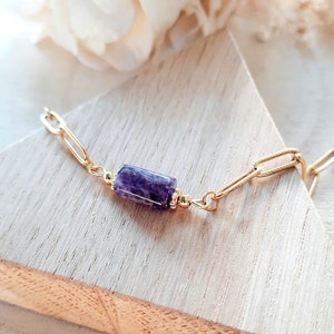 Amethyst bracelet Natural stone and gold stainless steel bracelet Women's gift Bracelet 1