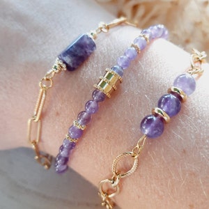 Amethyst bracelet Natural stone and gold stainless steel bracelet Women's gift image 2