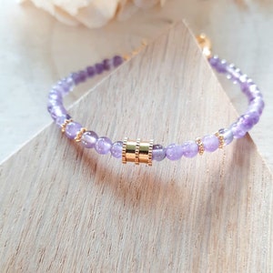 Amethyst bracelet Natural stone and gold stainless steel bracelet Women's gift image 5