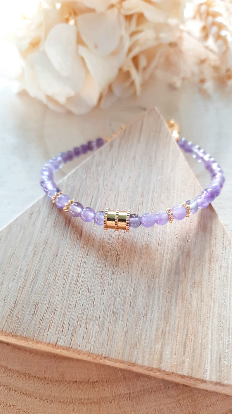 Amethyst bracelet Natural stone and gold stainless steel bracelet Women's gift image 5