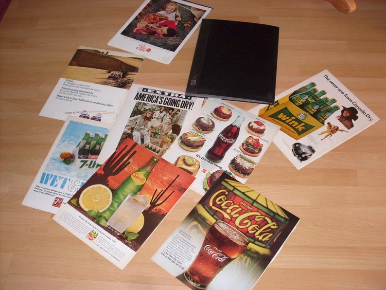 Book of 24 pages of Vintage Soda advertisements Ads from 1960s 1970s Coca Cola Pepsi image 1