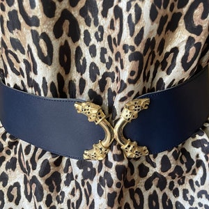 vintage Gail Labelle Black patent belt leopard belt buckle S Gold Cheetah Buckle on Black Patent Leather Belt - Size 29  main image 3