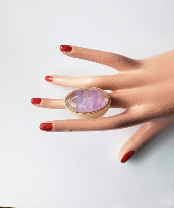 Purple and white CARVED ROCK CRYSTAL cocktail ring