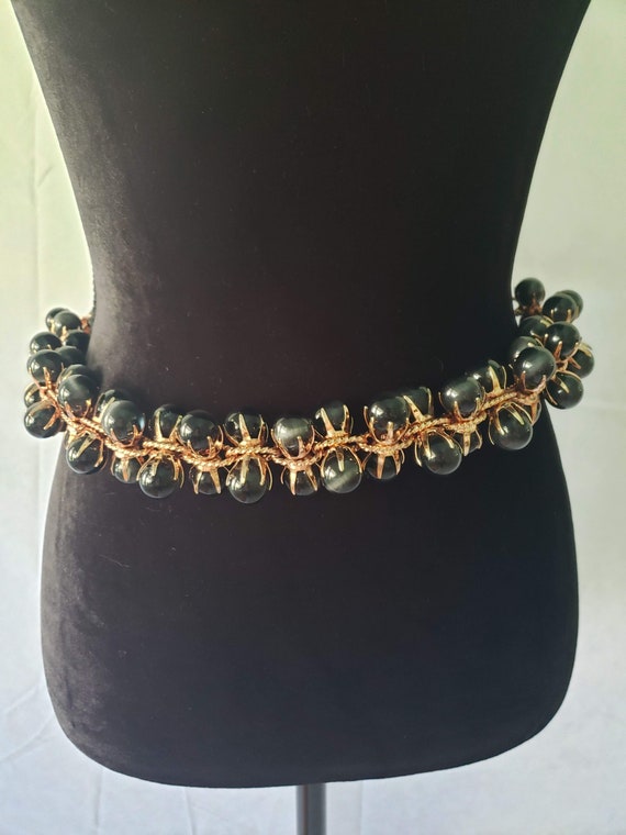 Vintage CHAIN BELT / black bauble ball cluster ch… - image 8