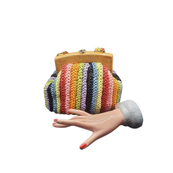 1960s Japanese RAINBOW RAFFIA woven PURSE / hand b