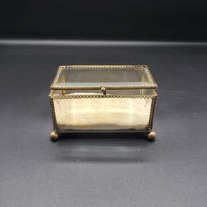 Antique glass and brass JEWELRY CASKET / Vintage jewelry BOX / Jewel box Victorian era / Bevelled glass and copper / glass trinket box image 5