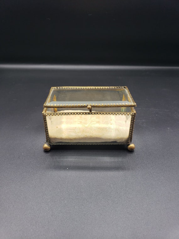 Antique glass and brass JEWELRY CASKET / Vintage … - image 5