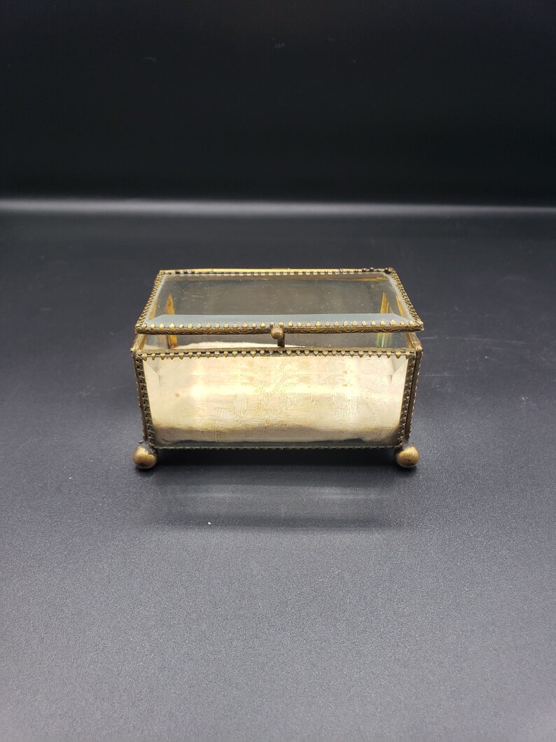 Antique glass and brass JEWELRY CASKET / Vintage jewelry BOX / Jewel box Victorian era / Bevelled glass and copper / glass trinket box image 5