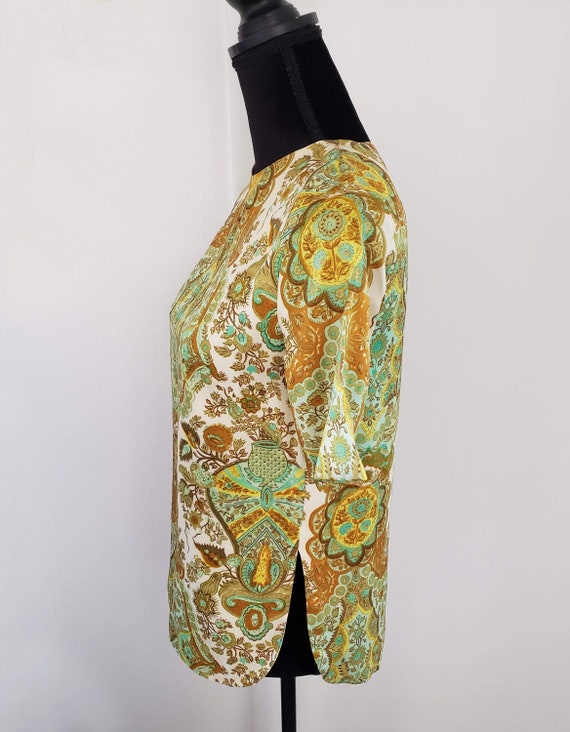 60s poly satin paisley tunic that buttons up the … - image 4