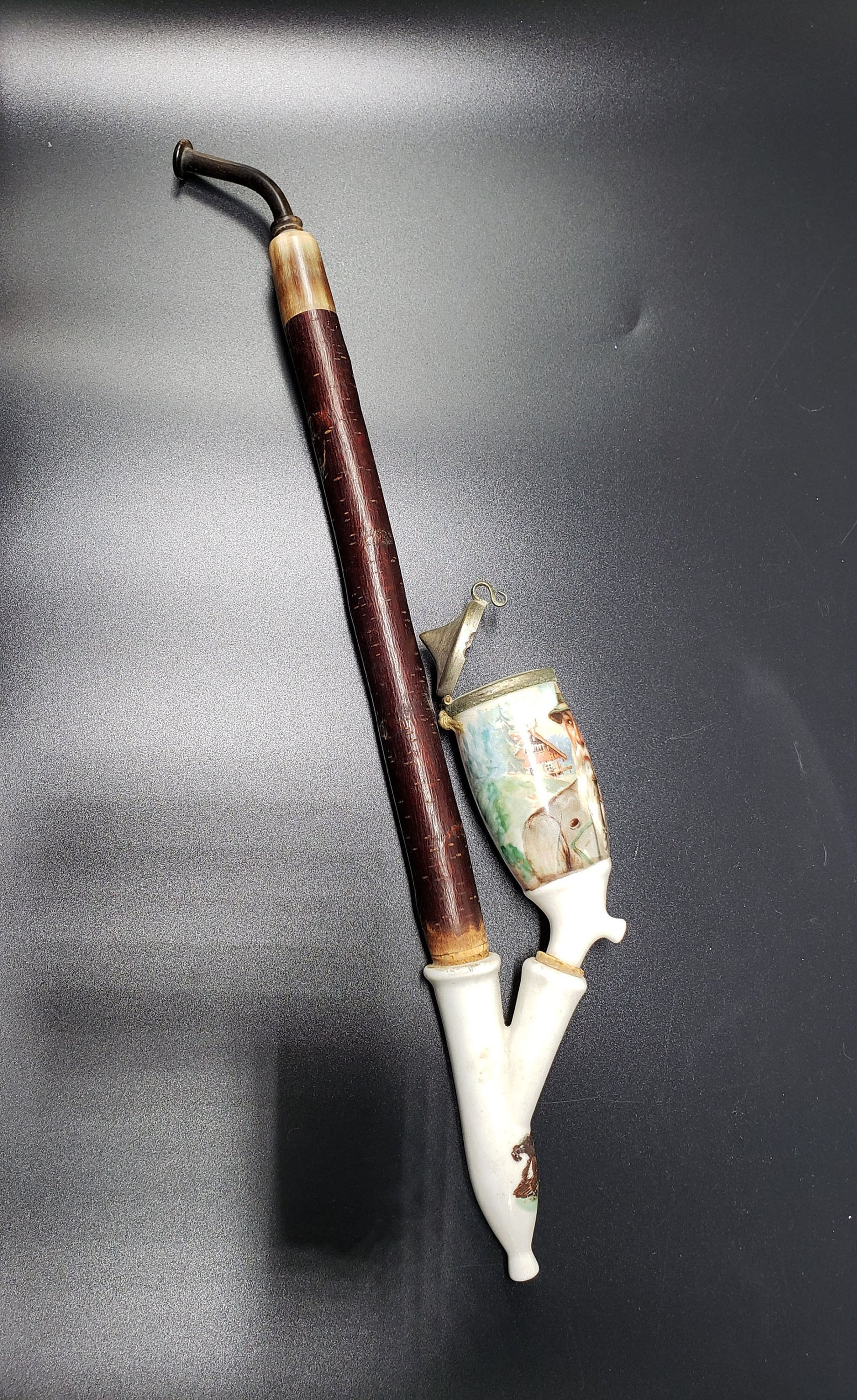 Antique GERMAN PORCELAIN PIPE / Imperial Germany Pipe With Porcelain Bowl / Pipe With Hand