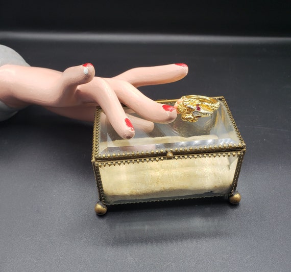 Antique glass and brass JEWELRY CASKET / Vintage … - image 1